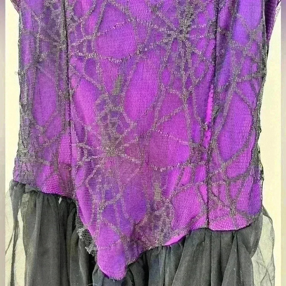 Gothic Spider Web Dress Purple Black Mesh | Halloween Costume Cosplay Emo Grun - Picture 9 of 11